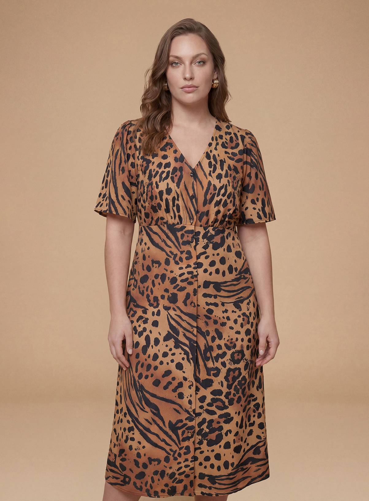 DOROTHY PERKINS Curve Animal Button Front Angel Sleeve Tie Back Midi Dress 22 - Image 2